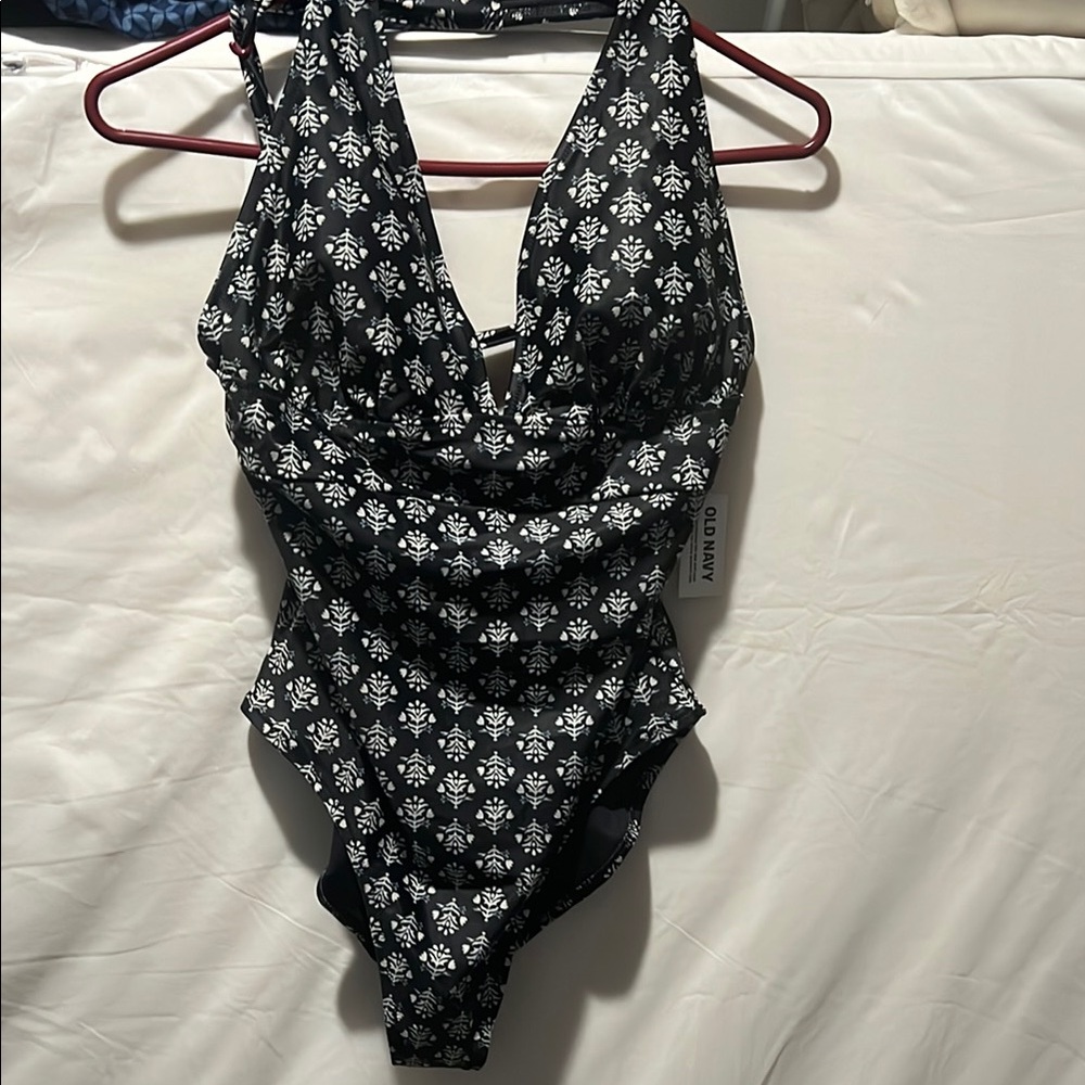 Old Navy Black and White Floral One Piece Swimsuit